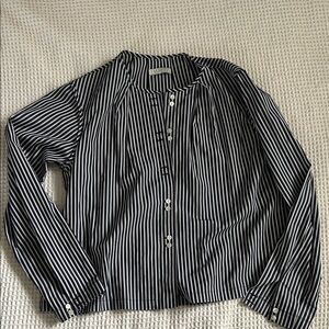 E.M. Reitz Black and White Striped Button-Up Blouse